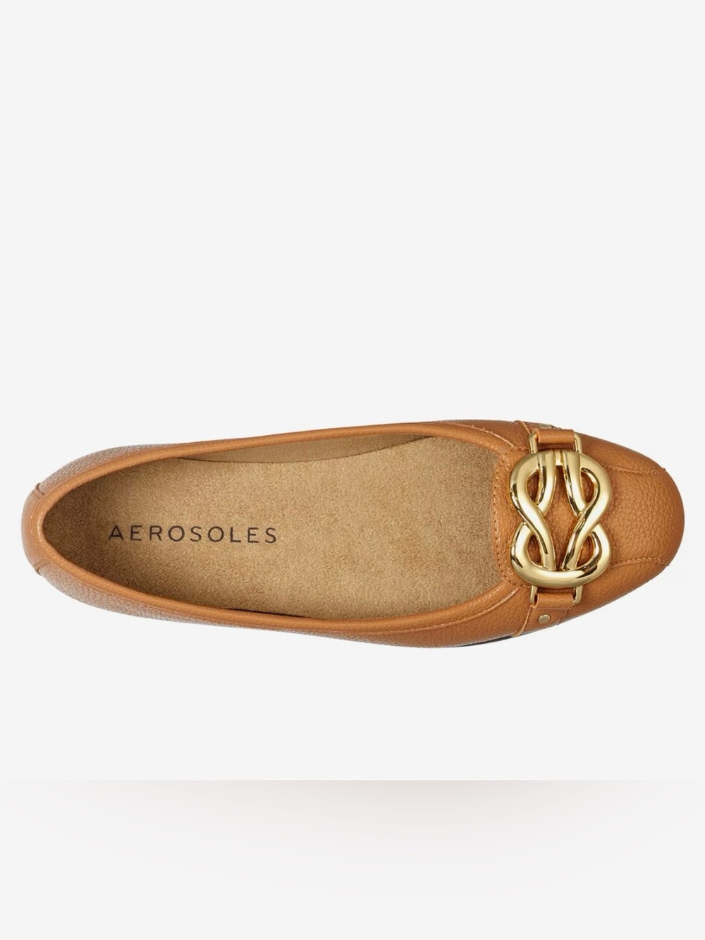 AEROSOLES Cognac Leather Flats with Gold Knot Accent